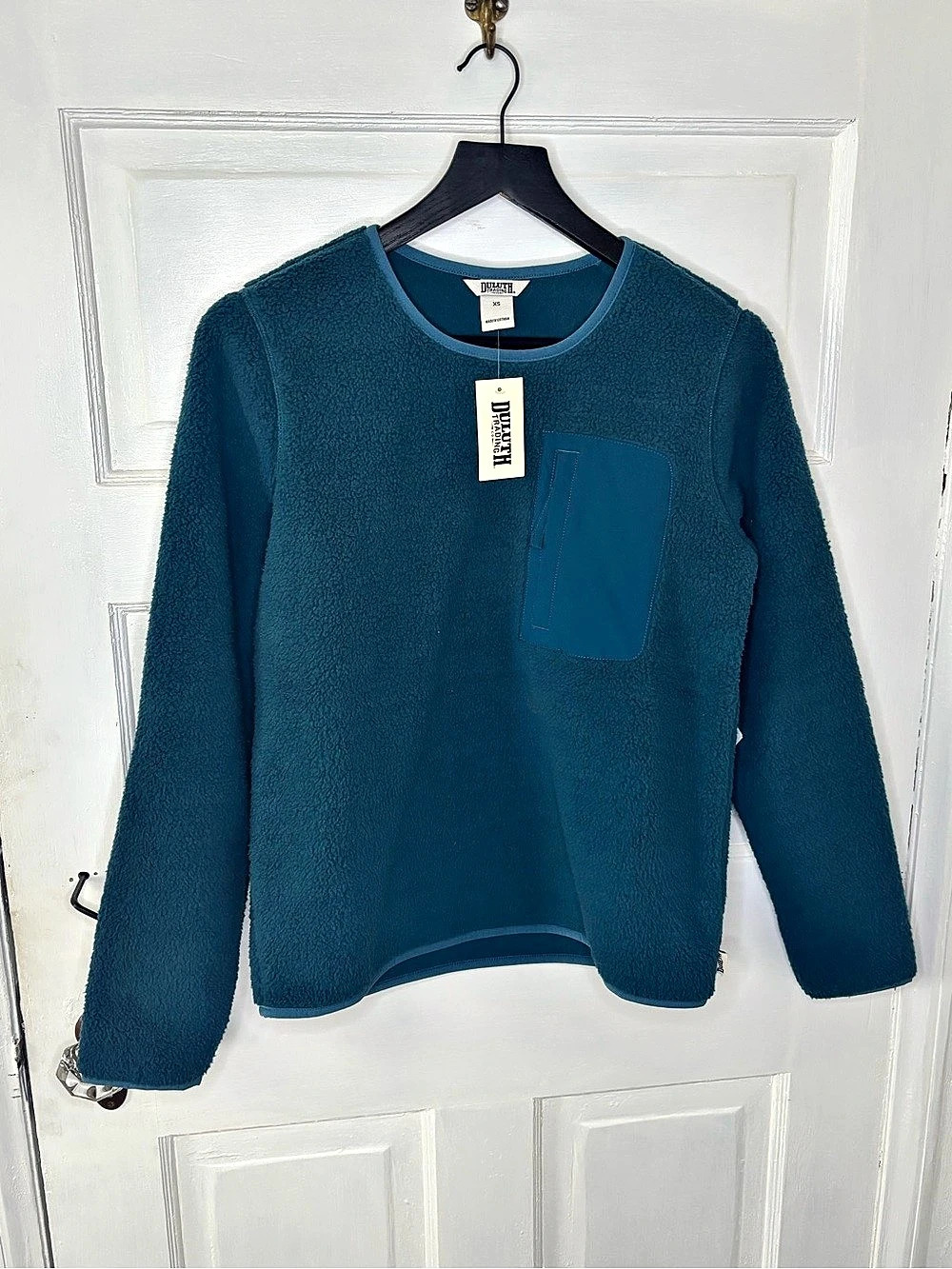 Duluth Softmore Fleece Crewneck Pullover in Teal Blue XS NWT